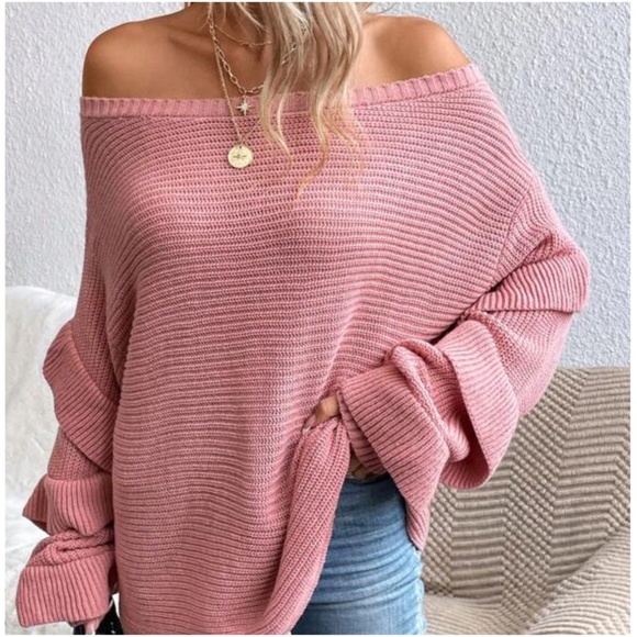 Layered Batwing Sleeve Off Shoulder Knit Sweater Top - Picture 5 of 5
